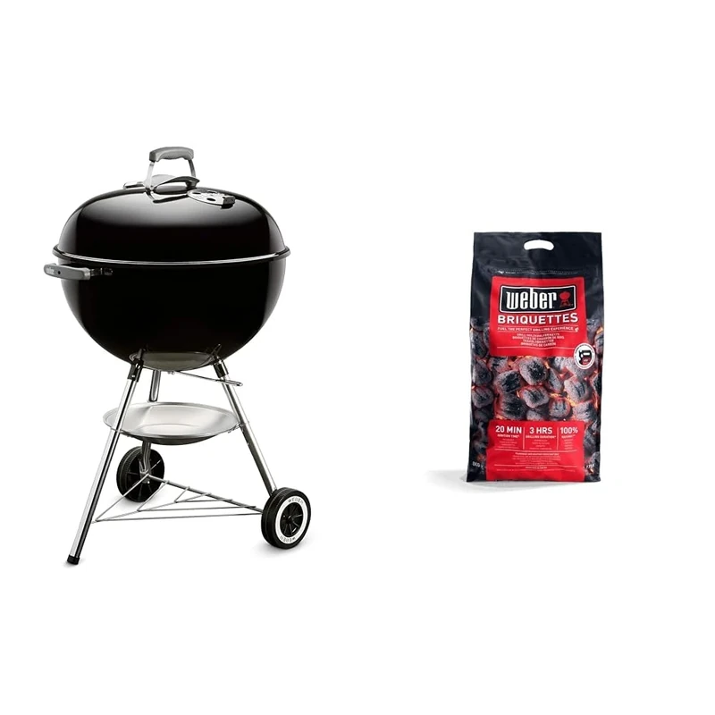 Weber Classic Kettle Charcoal Grill Barbecue, 57cm | BBQ Grill with Lid Cover & Barbeque Briquettes | 8 kg Bag | BBQ Coal for Weber Grills | Coal BBQ Fuel | Premium Quality, Easy to light