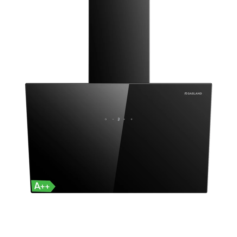 GASLAND Chef AR60BS Angled Cooker Hood 60cm with Carbon Filters Recirculating Extractor Fan Kitchen Wall Mounted Range Hood Touch Control Class A++ 577m³/h Black Tempered Glass