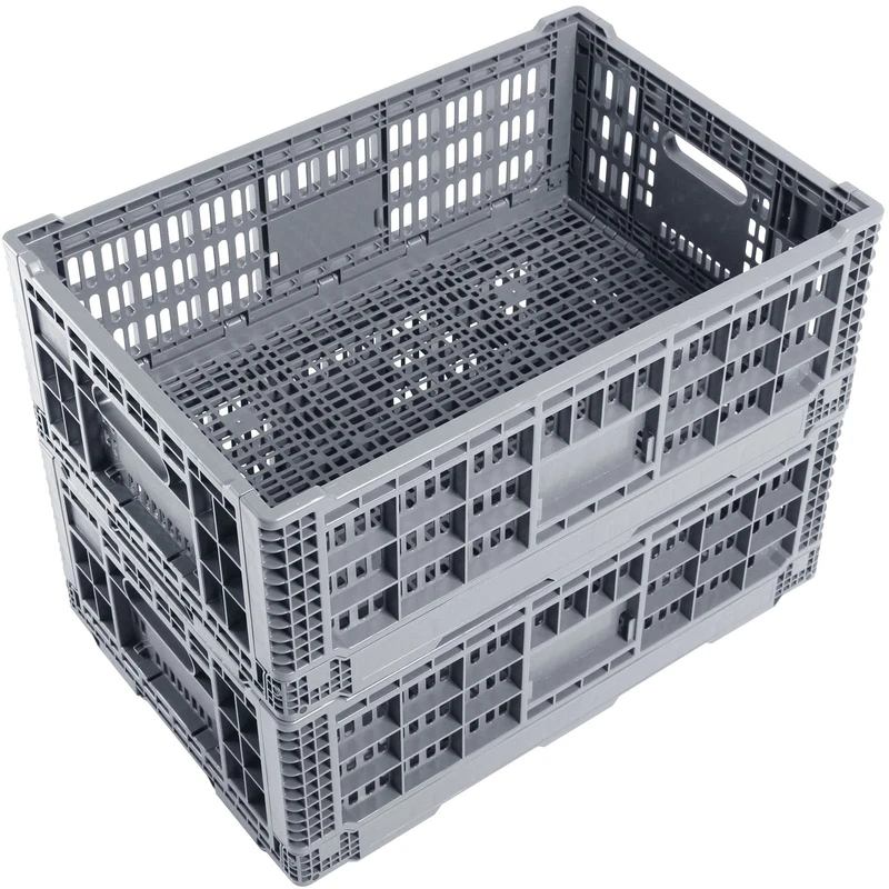 QTJH Collapsible Storage Bin/Containe, Transfer Box, Crate Transit storage of various items (Gray 23.6" L x 15.7" W x 8.6" H-two) - Image 1