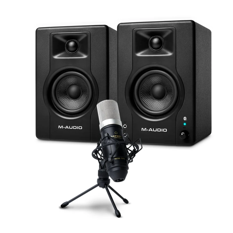 M-Audio BX4BT 4.5" Studio Monitors & PC Speakers with Bluetooth for Recording and Multimedia & Marantz Professional MPM-1000 - Studio Recording Condenser XLR Microphone