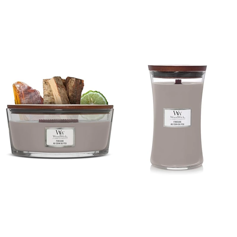 Woodwick Ellipse Scented Candle with Crackling Wick | Fireside | Up to 50 Hours Burn & Scented Candle, Fireside Large Hourglass Candle, with Crackling Wick, Burn Time: Up to 130 Hours, Scented