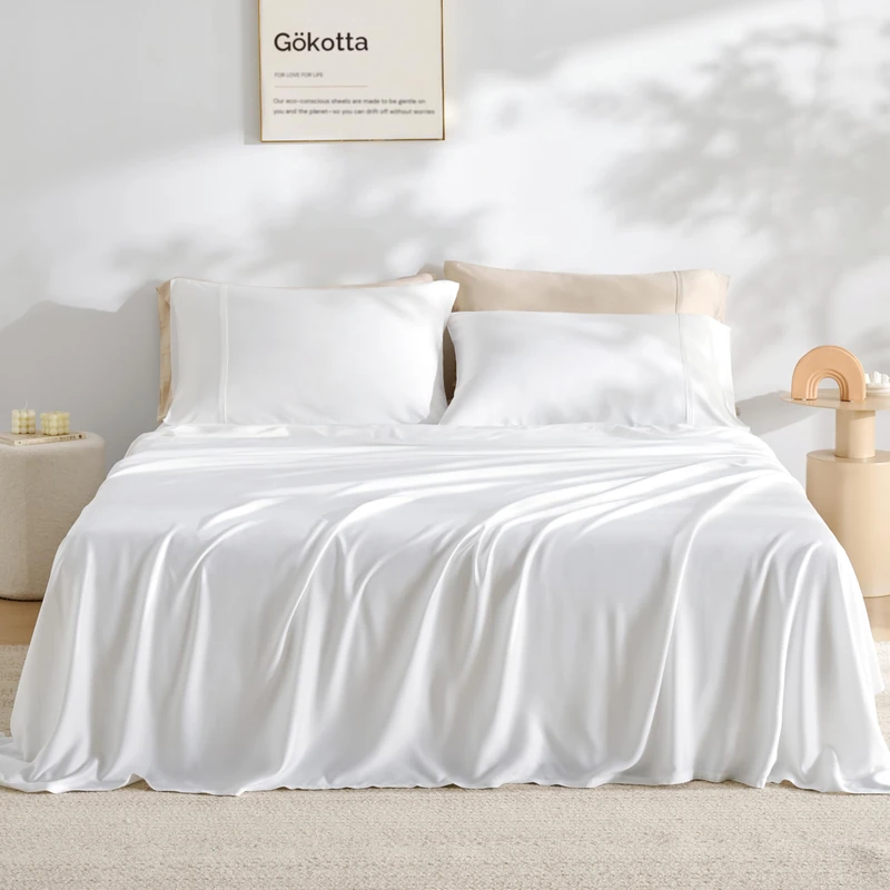 GOKOTTA King Size Bed Sheets 4 Piece Set, Super Soft Bamboo Sheets, Cooling for Hot Sleepers - Hotel Luxury Silky Breathable Sheets, Deep Pocket Up to 16" - Durable Double Stitched (Bright White)