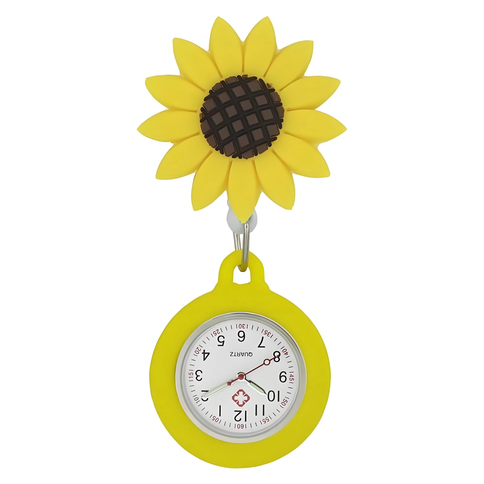 TopHomer Nurse Fob Watch - Clip on Quartz Luminous Digital Watch, Yellow Sunflower