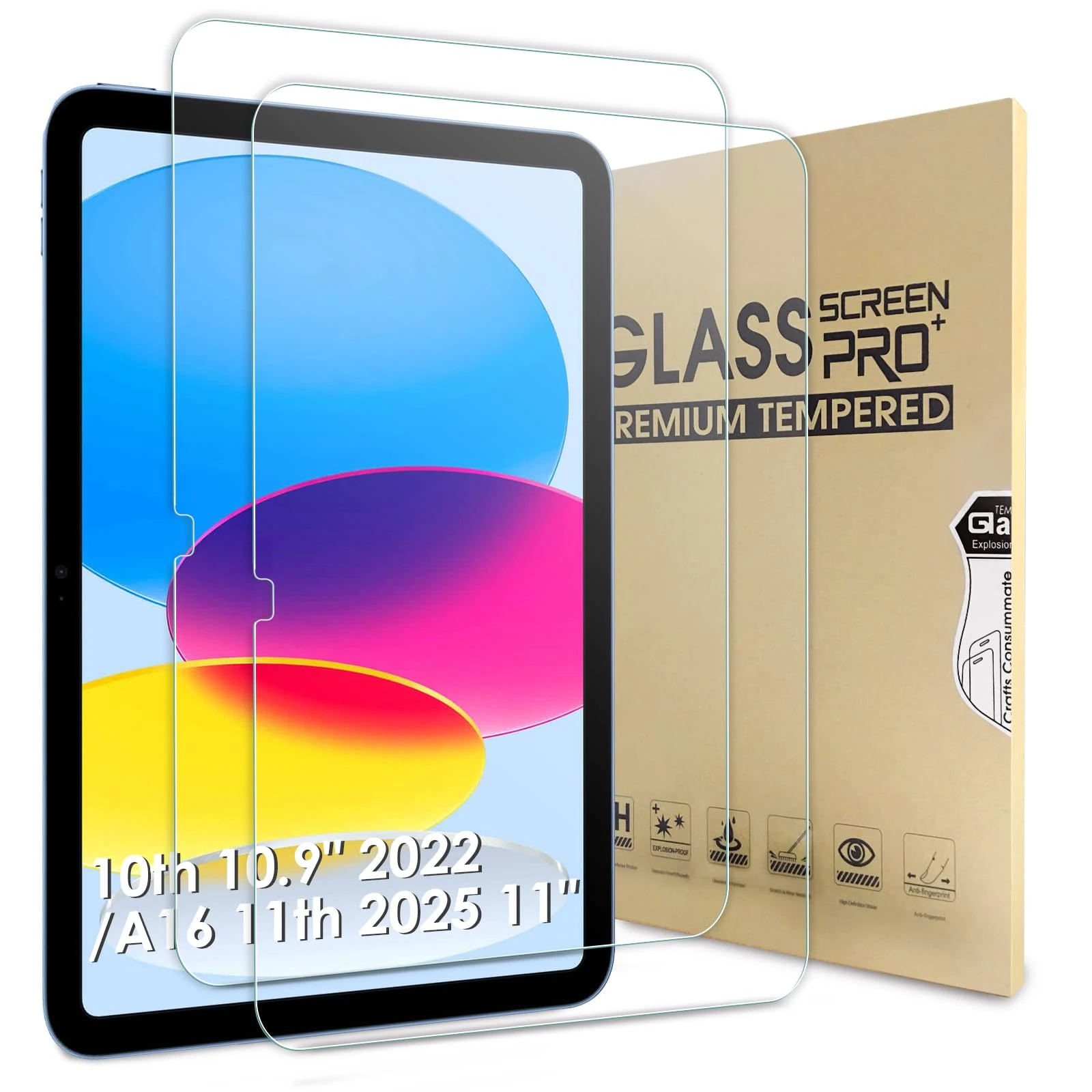 Bighan 2 Pack Screen Protector Compatible with iPad (A16) 11th/10th Generation (2025/2022,11 inch/10.9 Inch), 9H Hardness Tempered Glass Film Clear Anti-Bubble Full Coverage foil