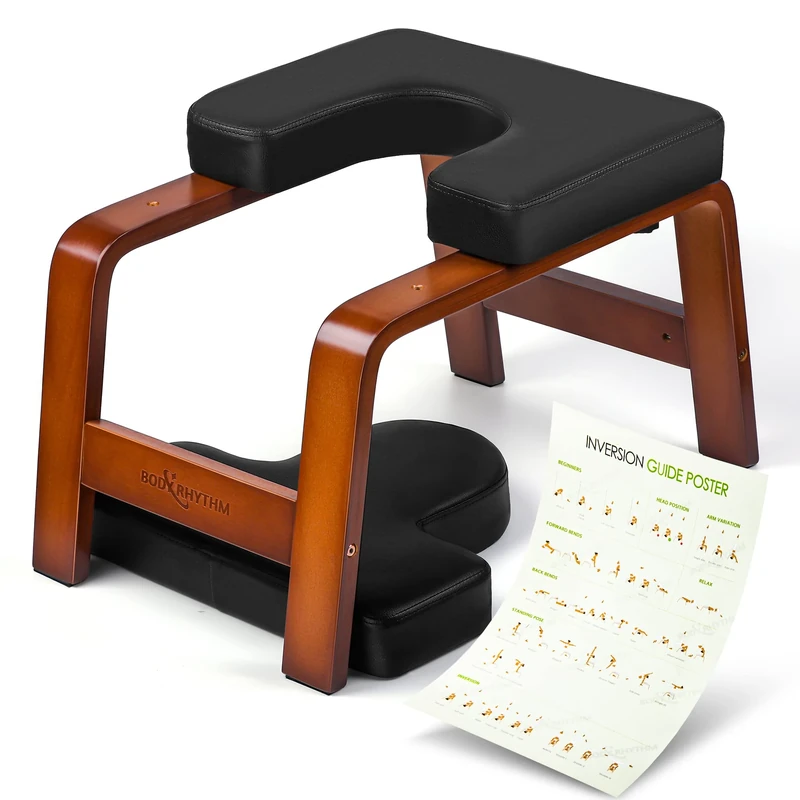 BODY RHYTHM Yoga Headstand Bench, Yoga Inversion Chair, Headstand Trainer for Relieve Stress, Improve Sleep & Digestion and Strength Training, Ideal for Home Workout, Fitness and Gym (Chocolate Black)