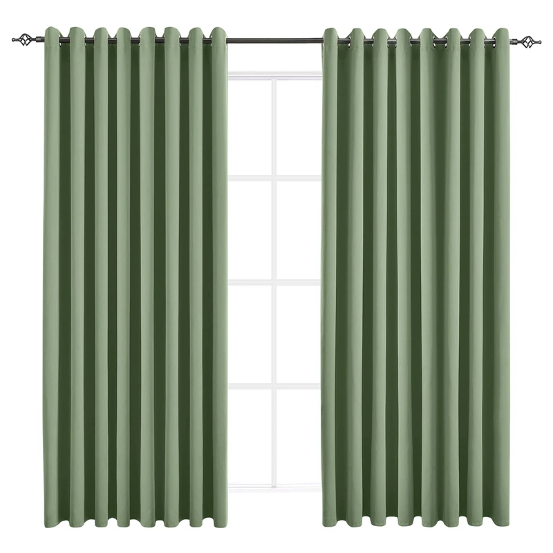 JSFLY Blackout Curtains for Bedroom 2 Panels 108 x 84 Inches Greyish Green