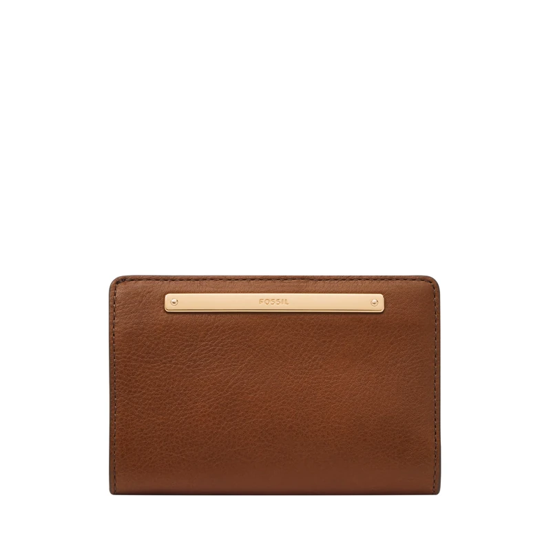 Fossil Women's Liza Leather Multifunction Bifold Wallet for Women, Brown W/Gold, One Size