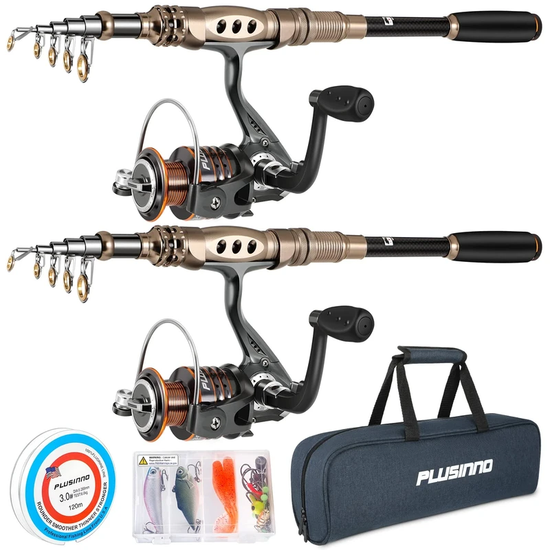 PLUSINNO Fishing Rod and Reel Combos Carbon Fiber Telescopic Fishing Pole with Reel Combo Sea Saltwater Freshwater Kit Fishing Rod Kit, 1.8M 5.91FT (PLFBO01-2PACK-FBA)