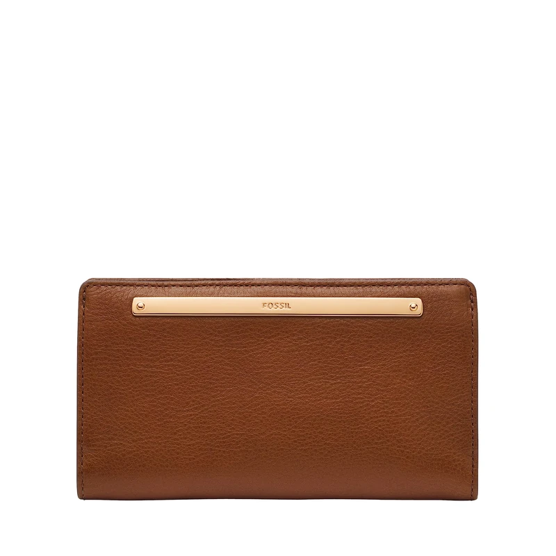 Fossil Women's Liza Leather Slim Bifold Wallet for Women, Brown W/Gold, One Size