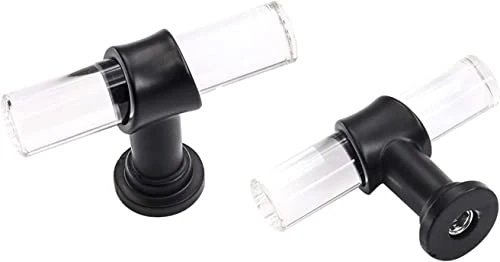 LONTAN 12 Pack Drawer Knobs Bathroom Cabinet Knobs Black Acrylic Door Knobs for Chest of Drawers Kitchen Drawer Knobs T Bar Kitchen Cupboard Handles Cupboard Knobs