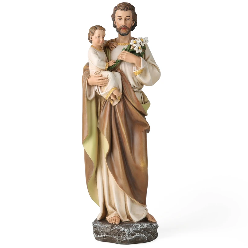 BC Catholic St. Joseph and Child Jesus Statue, Catholic Saint Figure, Religious Gift for Father's Day, Inspirational Indoor Home Decor, 14 inches H, Hand Painted by Buildclassic - Image 1