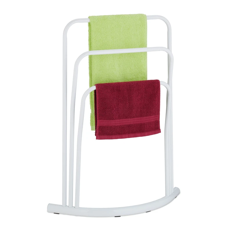 Relaxdays Towel Rack, 3 Rails, H x W x D: 86 x 66 x 21 cm, Standing Towel Holder, Metal, White