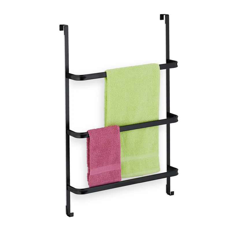 Relaxdays Rack, 3 Rails, H x W x D: 85 x 54.5 x 15 cm, Door Towel Holder, Steel, Black