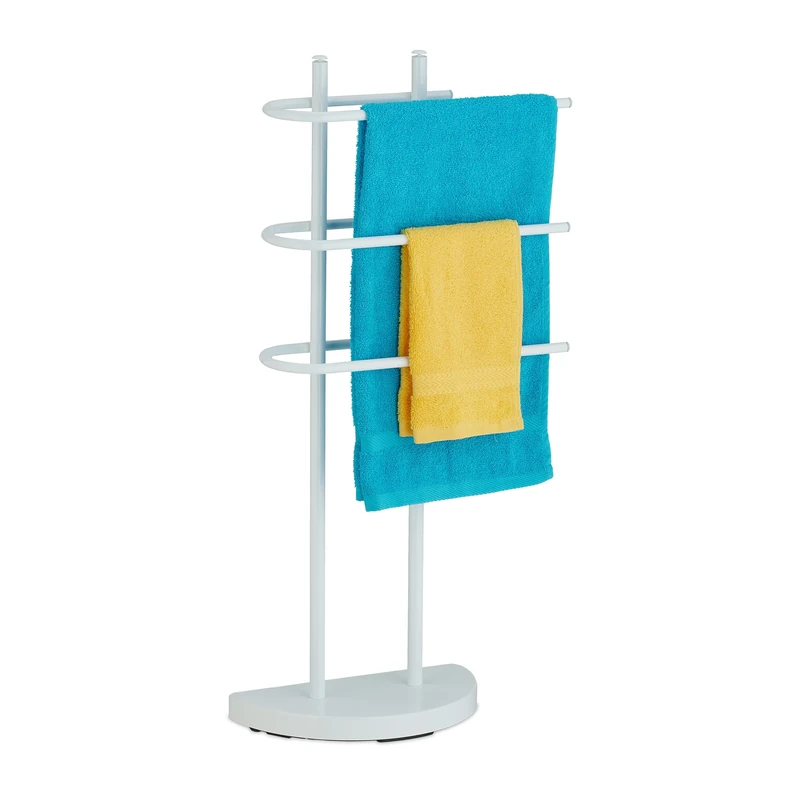 Relaxdays Towel Rack, 3 Rails, H x W x D: 83 x 39 x 18 cm, Standing Towel Holder, Metal, White