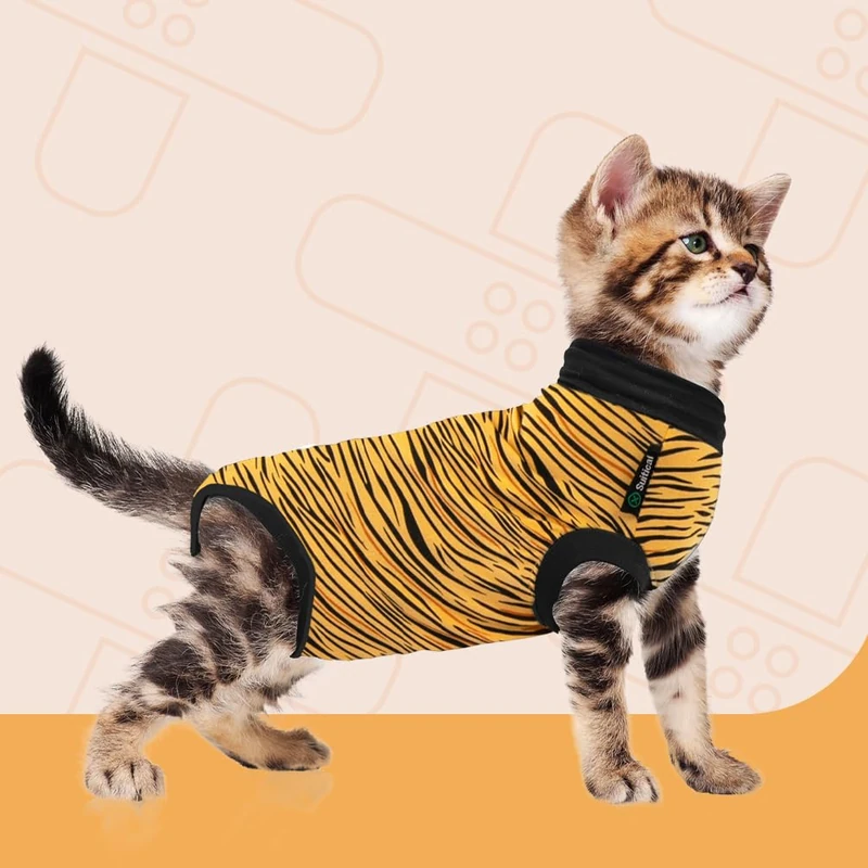 Suitical Recovery Suit for Cats - 2XSmall - Tiger Print - Image 1