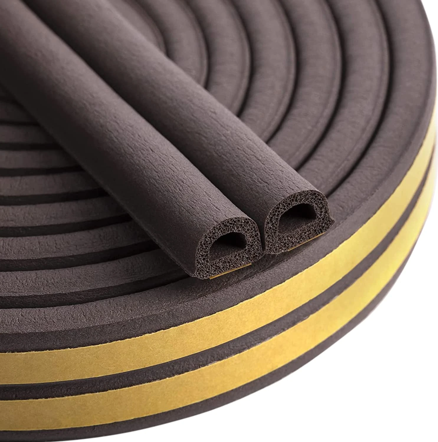 Draught Excluder Tape for Door Window, Self-Adhesive Weather Stripping, 6M Type D Sealing Foam Tape Strip Against Cold Draught/Anti-Collision/Soundproof/Waterproof/Dustproof Brown