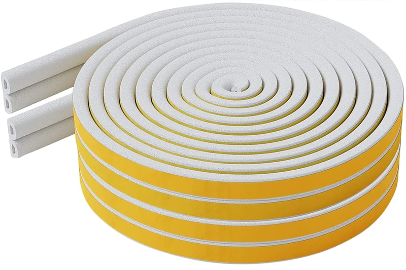 Draught Excluder Tape for Door Window, Self-Adhesive Weather Stripping, 20M Type D Sealing Foam Tape Strip Against Cold Draught/Anti-Collision/Soundproof/Waterproof/Dustproof White