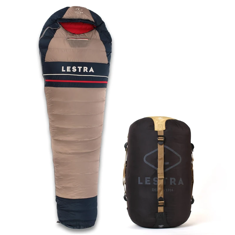 Lestra Outdoor Héritage The Big Adventurers' Sleeping Bag – Lightweight & Powerful – Left Closure – T° Limit Comfort 02 220 x 80 cm – 760 g Adult Unisex, Beige, 220 x 80 cm