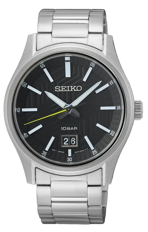Seiko SUR535P1 Quartz Watch - Black Dial, Stainless Steel, Date