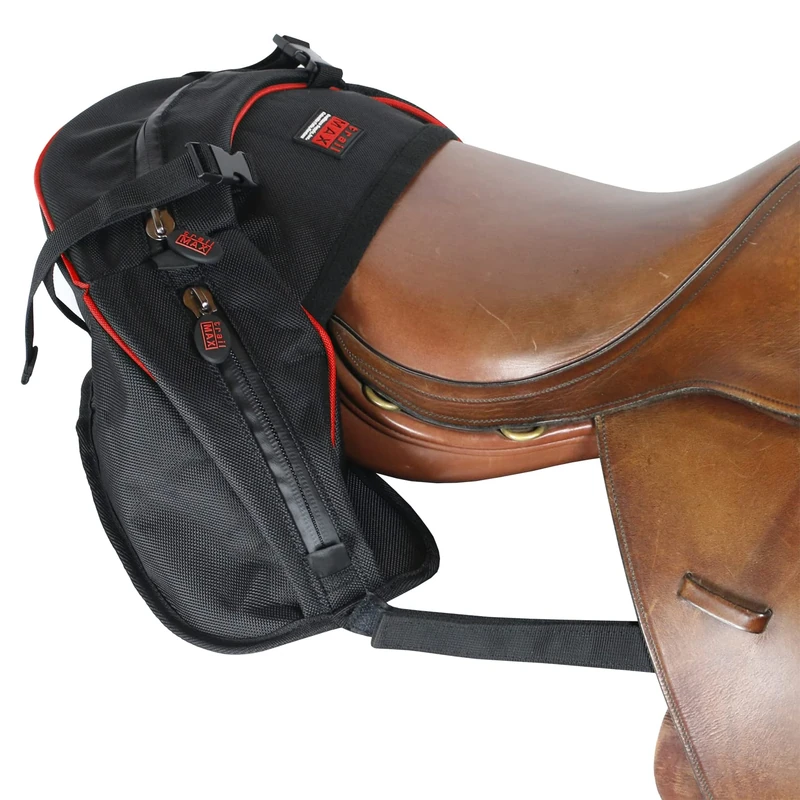 TrailMax English & Endurance Horse Saddle Bag; Horse Cantle Bag for English & Endurance Saddles w/ 3 Compartments & Quick Release Compression Straps; Rear English & Endurance Horse Saddle Bag; Red