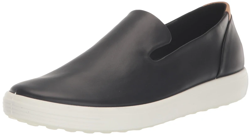 ECCO Women's Soft 7 Slip on Sneaker, Black/Powder, 8-8.5