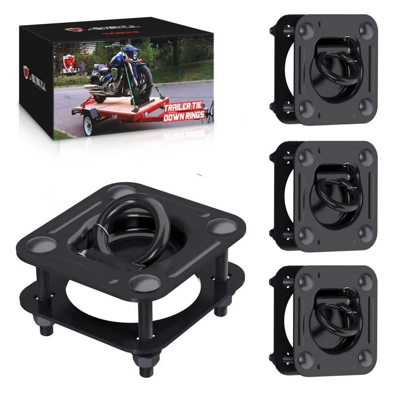 AMBULL 1/2" D Ring Tie Down Anchors, 4 Pack Trailer Tie Down (6000 lbs Capacity Per Pack) Heavy Duty Trailer Tie Down Hooks for Loads on Trailers Trucks RV Campers Vans ATV SUV Boats Motorcycles Black