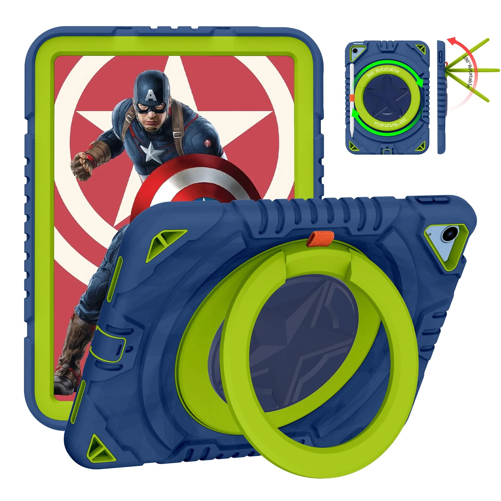 XZC Case for iPad (A16) 11th Generation 11 Inch 2025/ iPad 10th Generation 10.9 Inch 2022 Heavy Duty Shockproof Bumper Cover with 360 Rotating Stand/Pencil Holder/Strap (Blue 2)