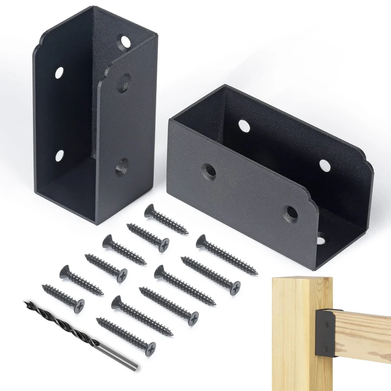 WOCEPU 12 Pcs Stainless Steel Deck Railing Brackets Connectors for 2"x4" (Actual 1.5"x3.5") Railing Wood Post (Black)