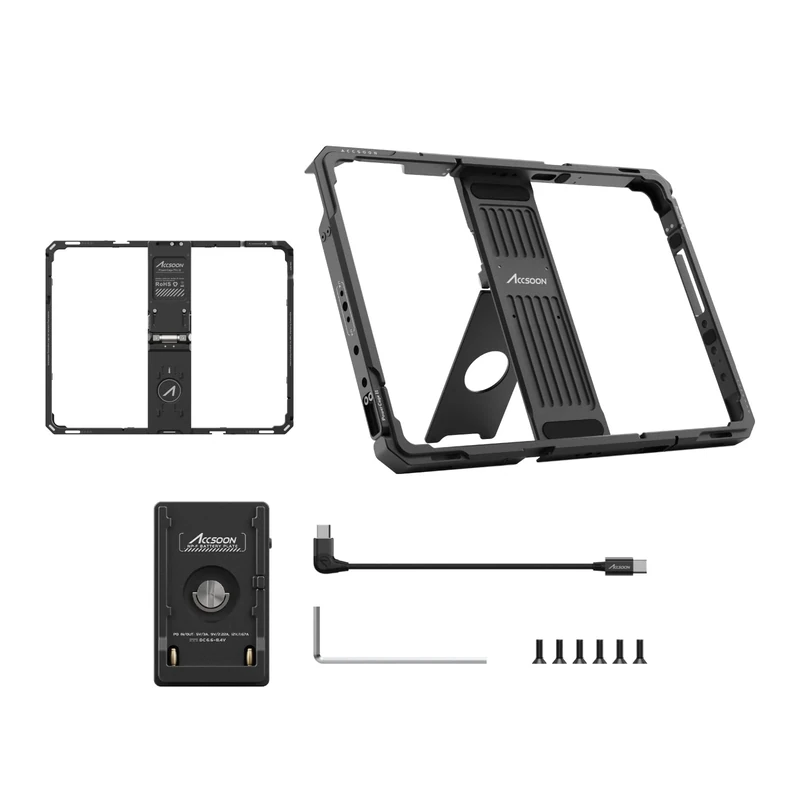 Accsoon iPad PowerCage Pro Ⅱ Monitor Cage for iPad Pro Gen 3,4,5,6, with NP-F Battery Plate Keep Charged as a On-Camera Monitor, Use with SeeMo/SeeMo Pro/CineView Nano Wireless Video Transmission - Image 1