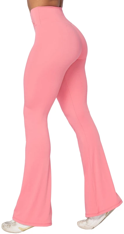 Sunzel Flare Leggings, Crossover Yoga Pants with Tummy Control, High-Waisted and Wide Leg, Bubble Pink, Large - Image 1