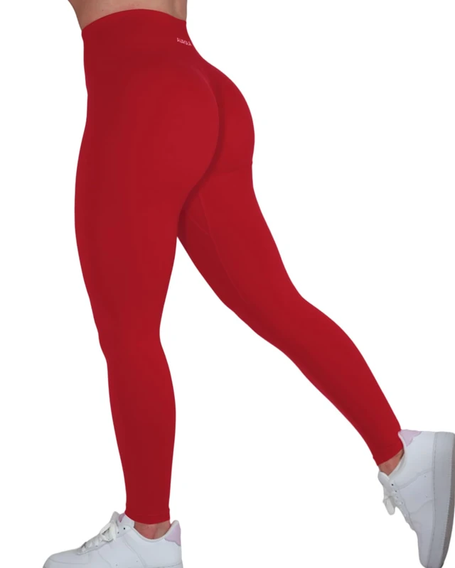 AUROLA Power Workout Leggings for Women Tummy Control Squat Proof Ribbed Thick Seamless Scrunch Active Pants, Chinese Red, M