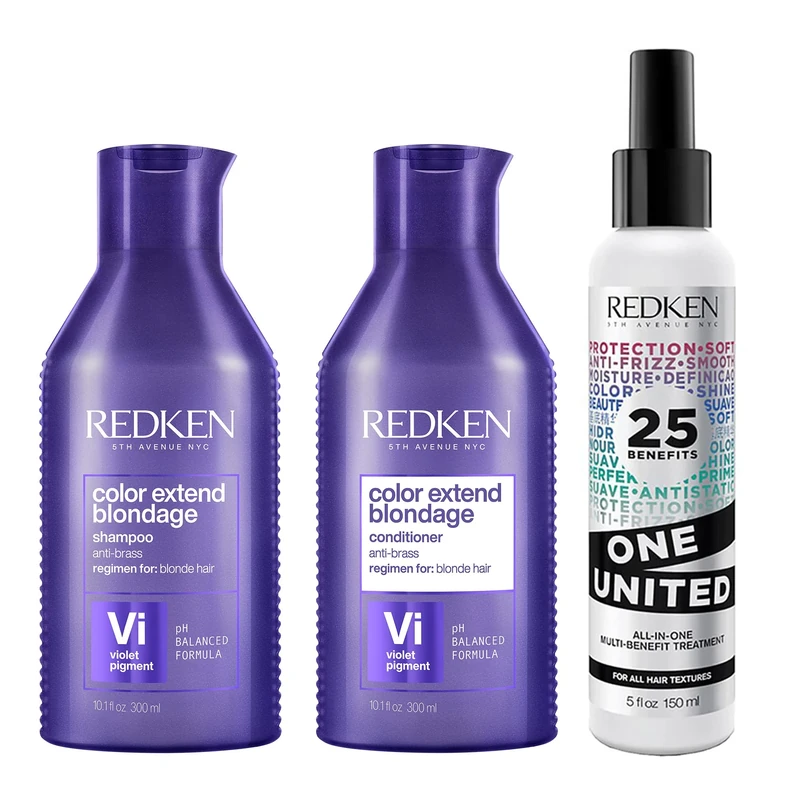 REDKEN Blonde Bundle, Color Extend Blondage Shampoo and Conditioner 300 ml & One United 25 Multi-Benefits Leave In Conditioner and Treatment Spray 150 ml, for Blonde Hair
