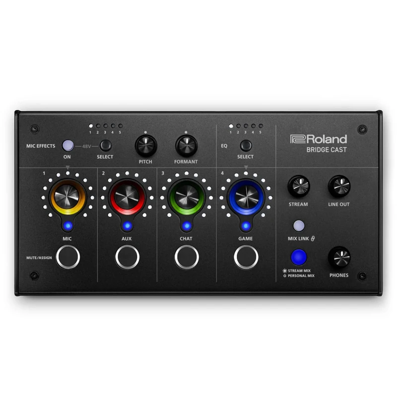 Roland BRIDGE CAST Dual Bus Gaming Mixer | Pro Audio Streaming Interface and Mixer for Online Gamers | 32-Bit Hardware DSP | USB-C Windows & Mac Connectivity | XLR Input for Mics | Black