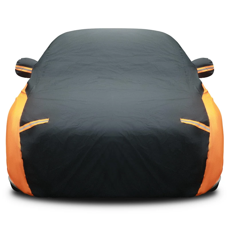 Full Car Cover Waterproof Most Weather for Automobiles, Outdoor Full Cover Rain UV Protection Sun, Scratch Resistant Windproof Universal (Black, Orange, Fit Sedan Length/Small SUV (185-193'') 59'' H)