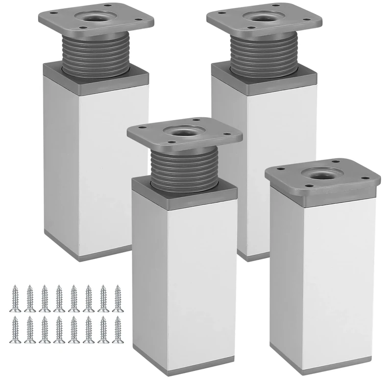 Gaomoeny 4 Pcs Adjustable Cabinet Legs, Adjustable Height 0-20mm Table Legs, Aluminum Alloy Kitchen Sofa Furniture Adjustable Feet for Desk/Sofa/Cupboard/Table/Bed Adjustable Feet Legs, Silver(10cm)