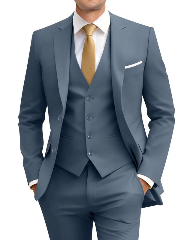 Amyox Men's Slim Fit 3 Piece Suit Two Button Business Wedding Dress Tux Suit Set Jacket Vest Pants with Tie, Dark Grey, Large