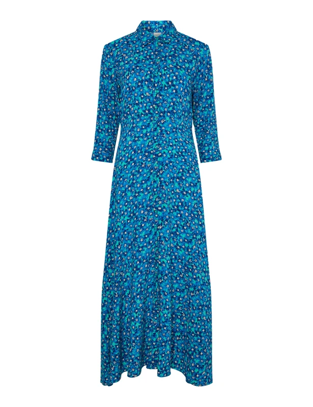 YAS Women's Yassavanna Long Shirt Dress S. Noos Dress, Pool Green/AOP:Polly Print, M
