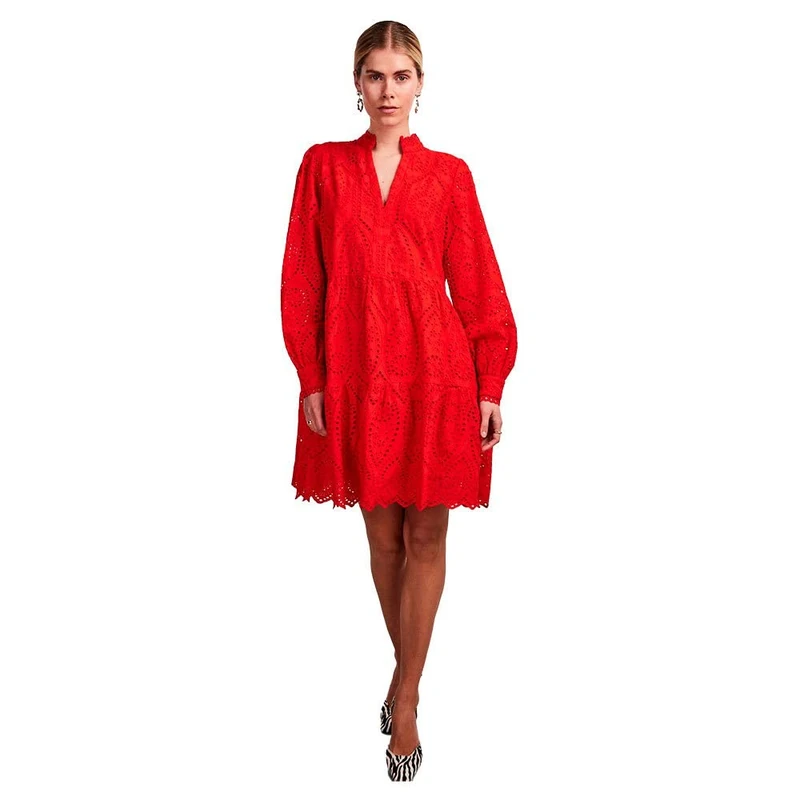 YAS Women's Holi Ls Dress S. Noos, Fiery Red, XS