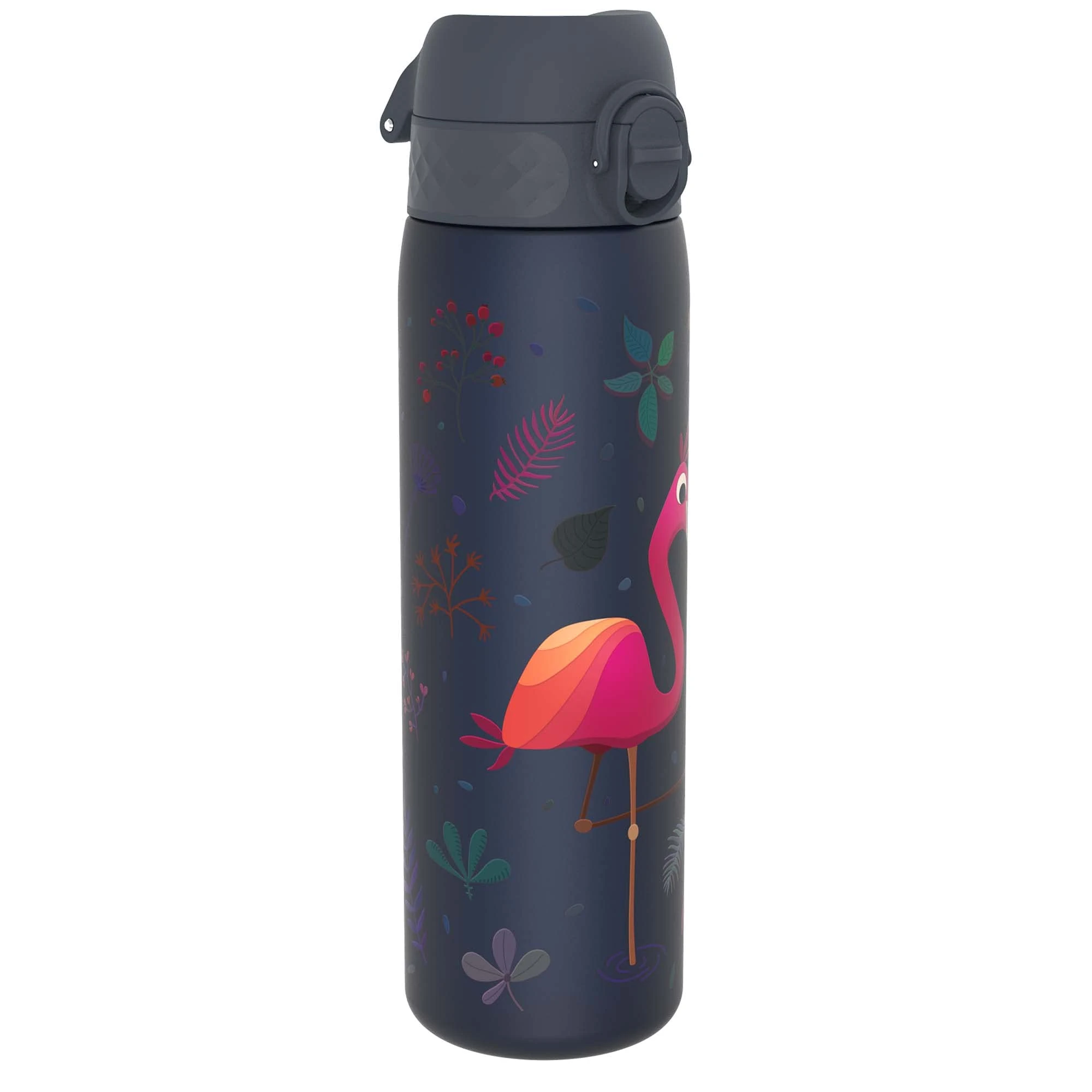 Ion8 Water Bottle, 500 ml/18 oz, Leak Proof, Easy to Open, Secure Lock, Dishwasher Safe, BPA Free, Hygienic Flip Cover, Carry Handle, Easy Clean, Odour Free, Carbon Neutral, Flamingos