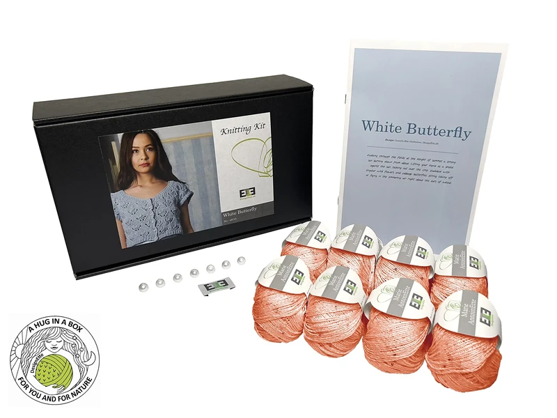 DesignEtte White Butterfly Knitting Kit Cotton with Sequins XS/S/M Orange