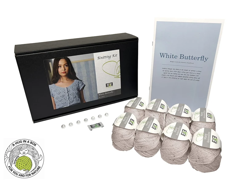 DesignEtte Knitting Set Butterfly White Cotton with Sequins 2 x L/3 x L Orange - Image 1