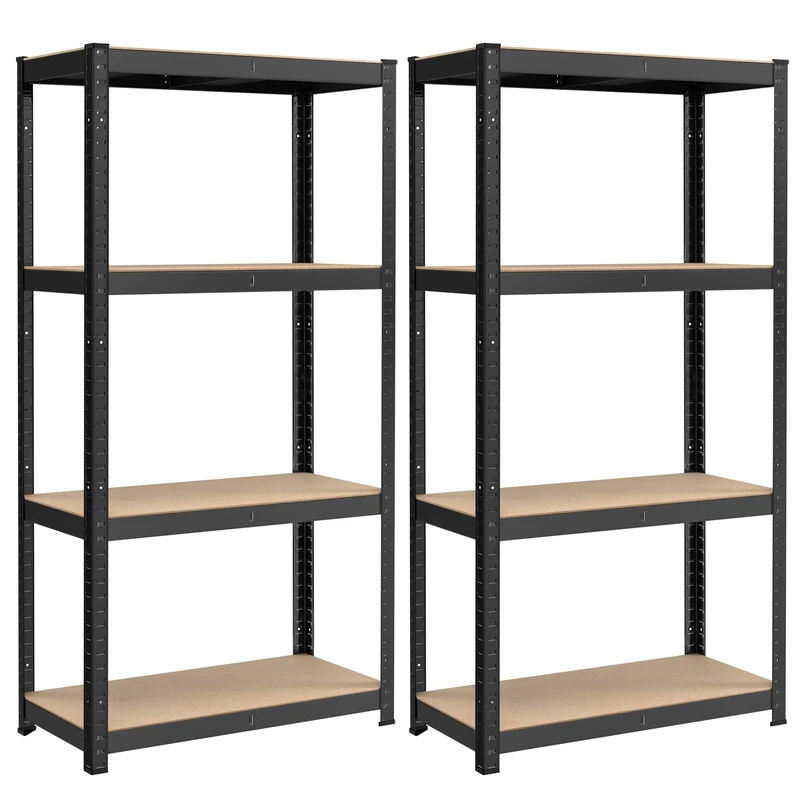 SONGMICS 4-Tier Shelving Units, Set of 2 Steel Shelving Unit for Storage, Boltless Assembly, for Garage, Shed, Load Capacity 520 kg Each, 40 x 80 x 160 cm, Black GLR044B02