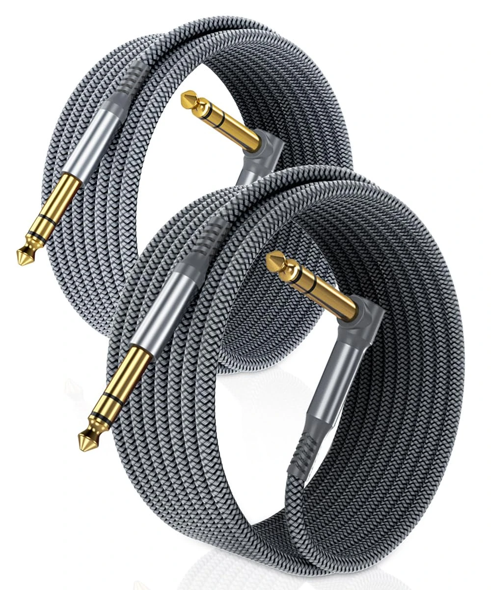 RUXELY 6.35mm TRS Instrument Cable 9M 2-Pack,Right Angle 90 Degree 1/4 Inch Male Jack Stereo Audio Cord,6.35 Balanced Line Lead for Electric Guitar,Bass,Keyboard,Mixer,Amplifier/AMP,Speaker,Equalizer