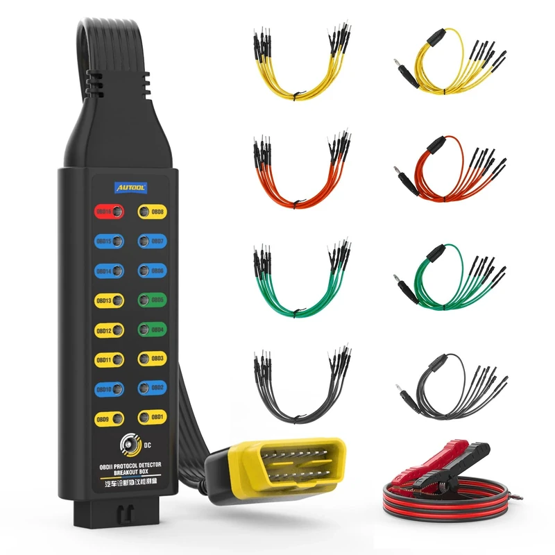 AUTOOL OBD2 Breakout Box OBDII Protocol Detector for Monitoring Signals of Protocol/Power/Grounds，CAN Test Box Fault Diagnosis Scan Tool for All OBDII Vehicle