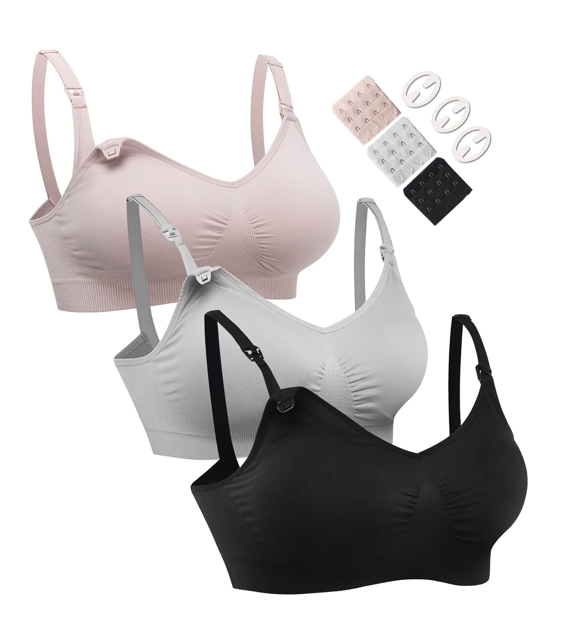 HOFISH 3PACK Full Bust Seamless Nursing Bras Maternity Bras for Easy Breastfeeding 3Pack Black,Grey,Elegant Pink Medium