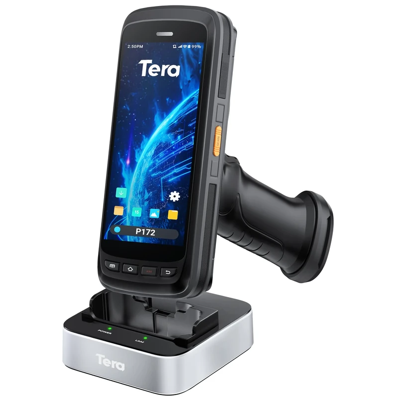 Tera Android Barcode Scanner PDA Android 11 with Charging Cradle Pistol Grip 8000mAh Zebra SE4710 Scanner Handheld PDA 1D 2D QR Barcode Reader for Warehouse BT 5.0 4G Wi-Fi GPS P172