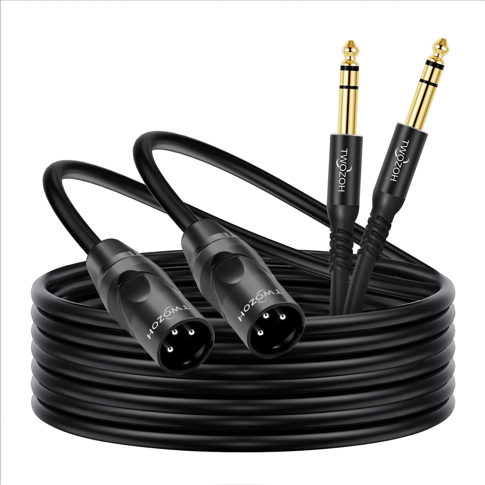 Twozoh XLR to 1/4 Inch Jack TRS Cable 2 Pack, balanced 6.35mm Plug to 3 pin XLR Male, Quarter inch Stereo Male Guitar Cable 2M (Profesional/Hifi)