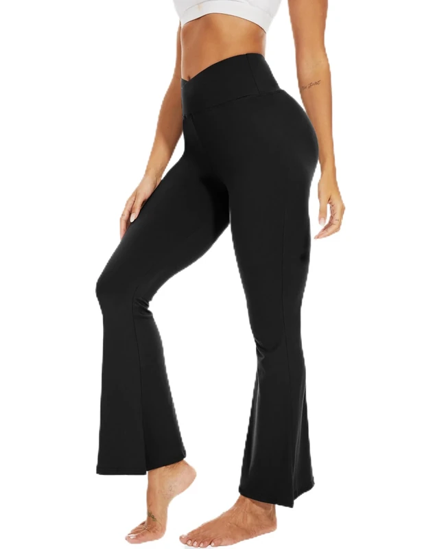 Sundwudu Black Flare Yoga Pants - High Waist Leggings for Women