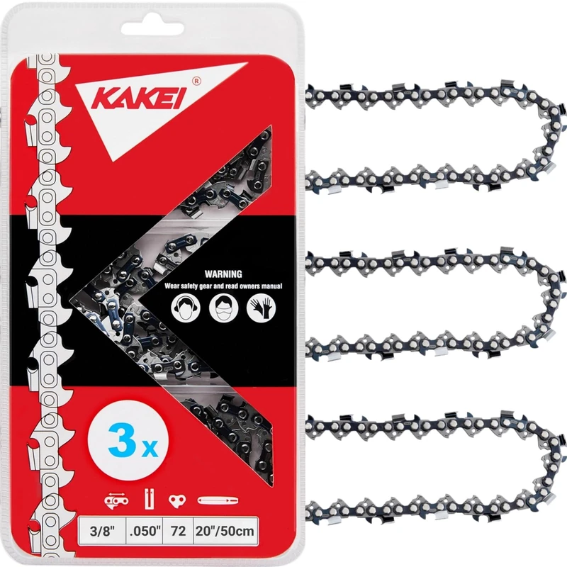 KAKEI 20 Inch Chainsaw Chain 3 Pack - E72 - .050" Gauge, 3/8" Pitch, 72 Drive Links