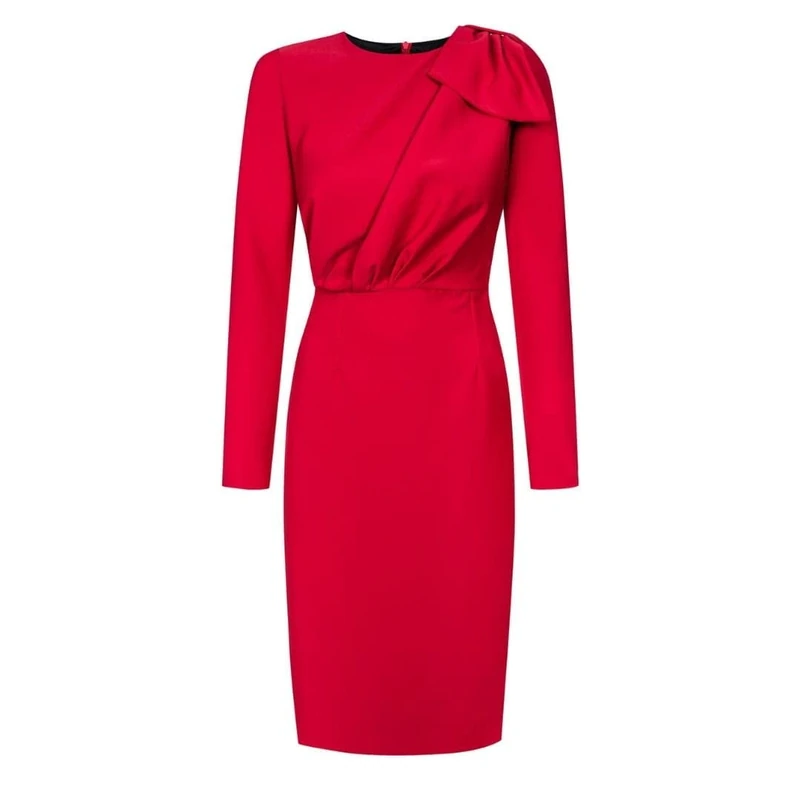 Swing Fashion Women's Bridget | Rot Elegant | Pencil Business Sheath Festive Party Cocktail Dresses Vintage | Knee Length | Long Sleeve | Red | XL(42)